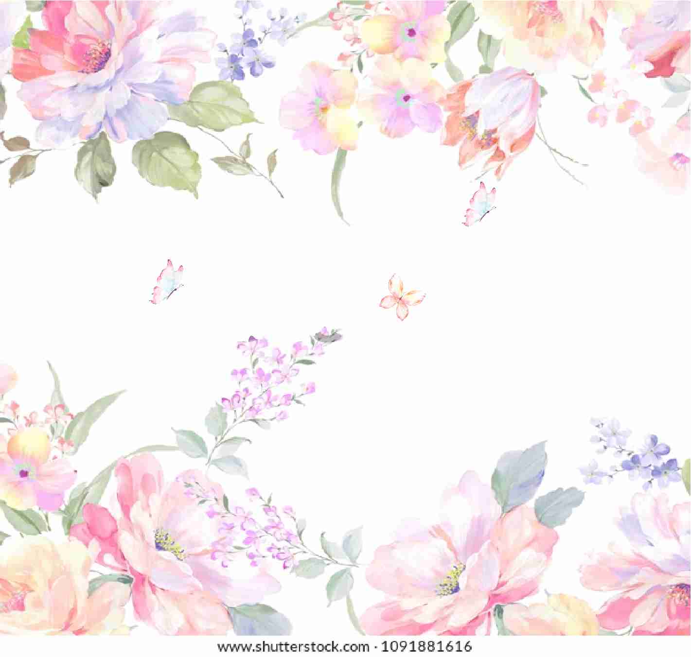 PAPEL DE PAREDE FLORES E BORBOLETAS AQUARELA