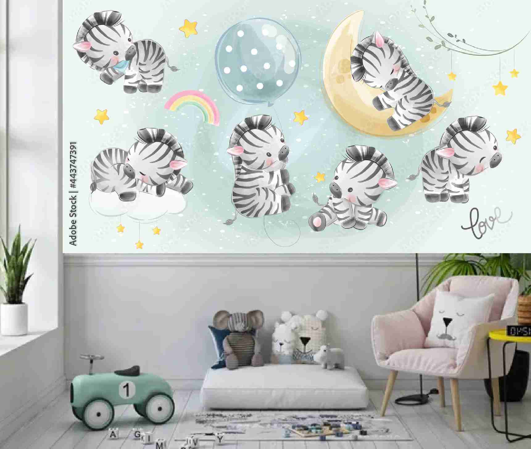 PAPEL DE PAREDE ZEBRAS INFANTIL AQUARELA