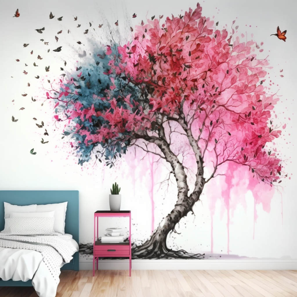 PAPEL DE PAREDE ARVORE PINTURA AQUARELA - EXCLUSIVO (PAPEL TEXTURIZADO)