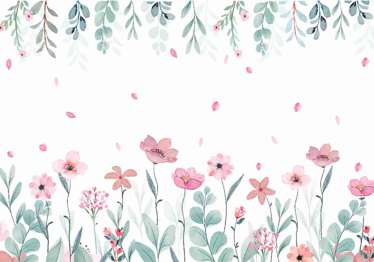 PAPEL DE PAREDE FLORES ROSAS AQUARELAS COM FOLHAS