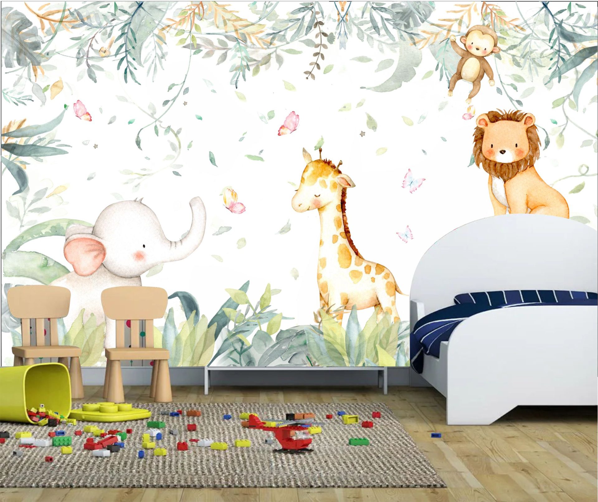 PAPEL DE PAREDE ANIMAIS SAFARI FLORESTA AQUARELA