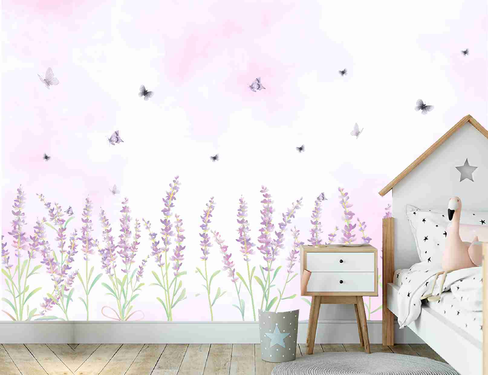 PAPEL DE PAREDE FUNDO LILAS AQUARELA FLORES E BORBOLETAS