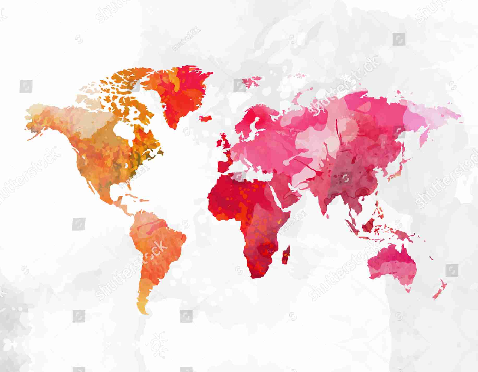 PAPEL DE PAREDE MAPA MUNDO AQUARELA TONS DE ROSA