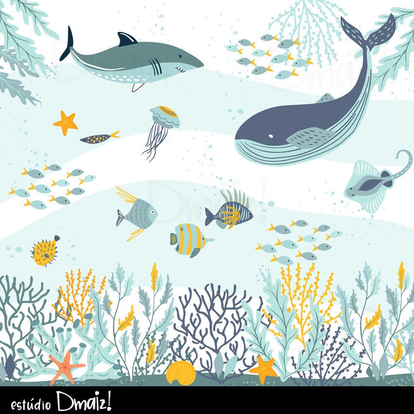 PAPEL DE PAREDE FUNDO DO MAR INFANTIL