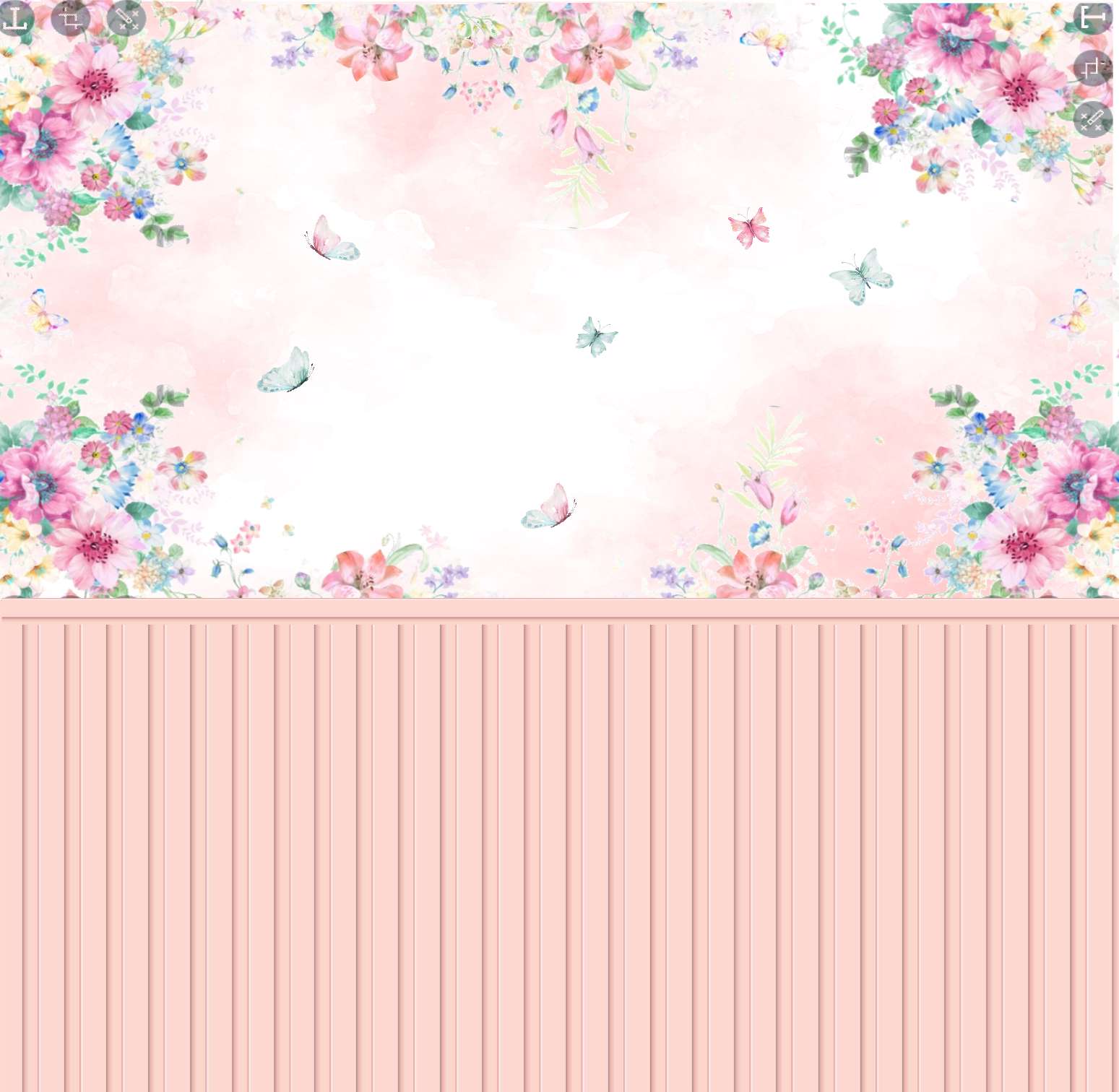 PAPEL DE PAREDE PERSONALIZADO JARDIM DE BORBOLETA AQUARELA COM PAINEL RIPADO ROSA
