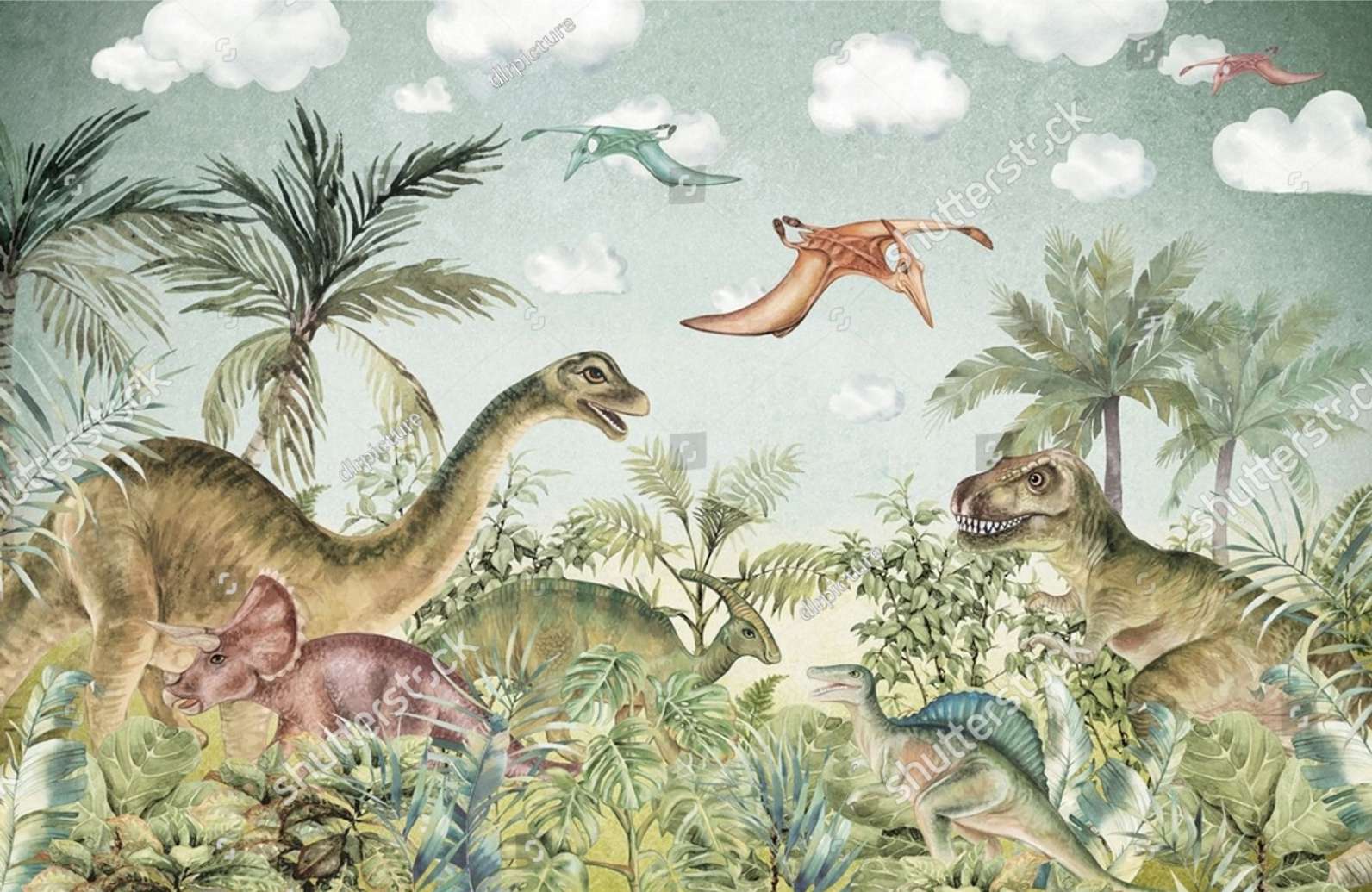 PAPEL DE PAREDE dinossauro AQUARELA