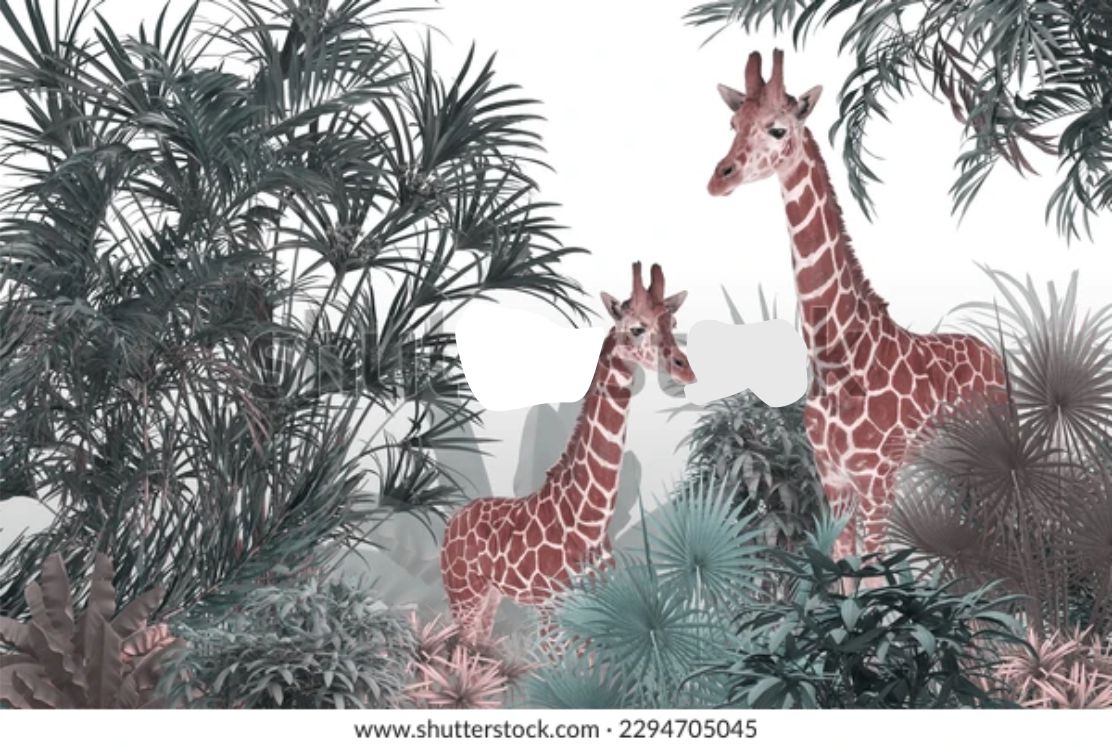 PAPEL PAREDE FLORESTA COM GIRAFAS