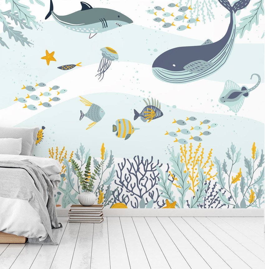 PAPEL DE PAREDE FUNDO DO MAR INFANTIL