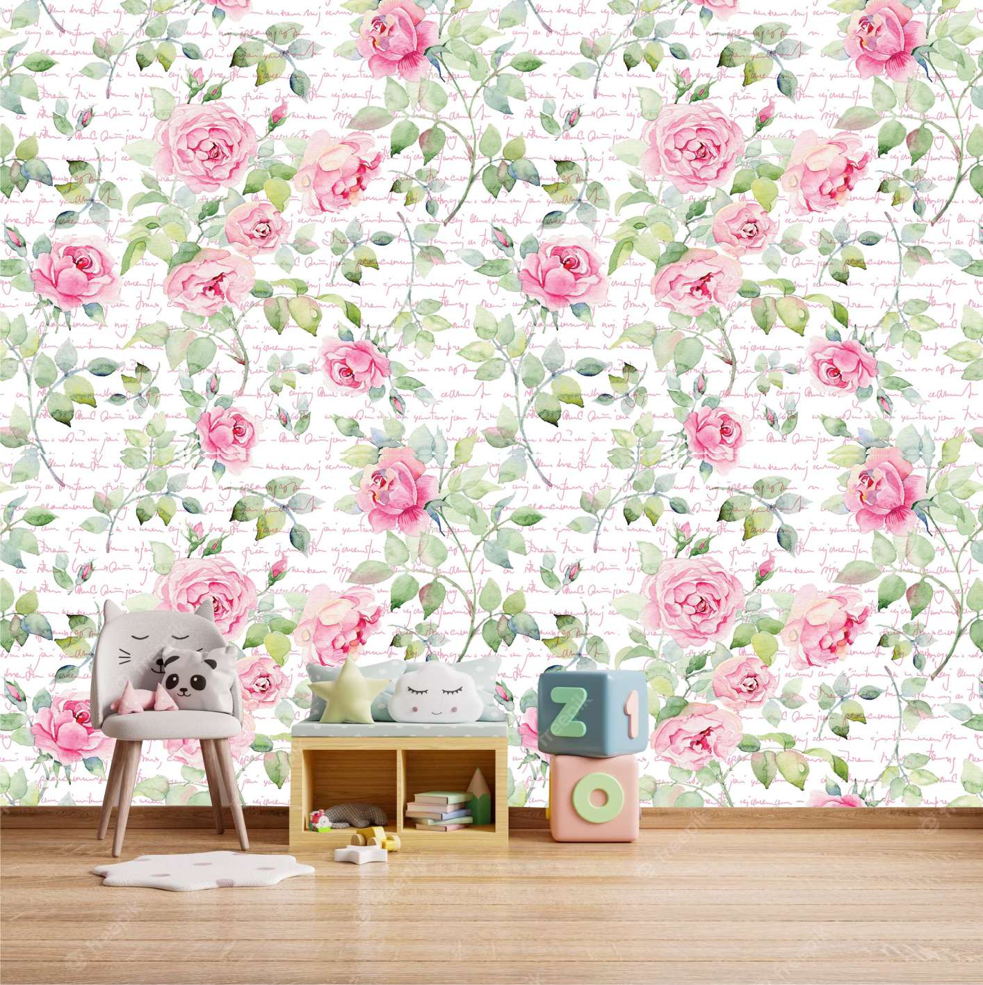 PAPEL DE PAREDE FLORES ROSAS AQUARELA