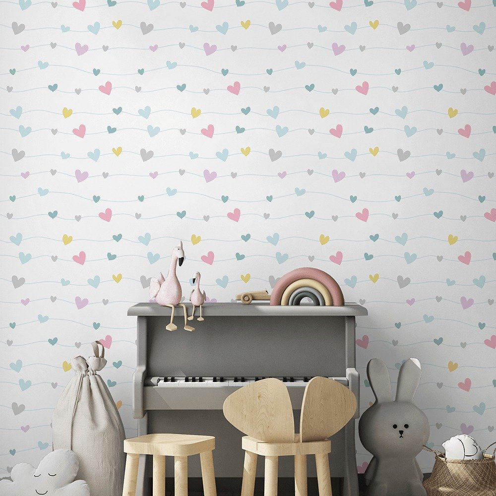PAPEL DE PAREDE CORAÇÕES COLORIDOS