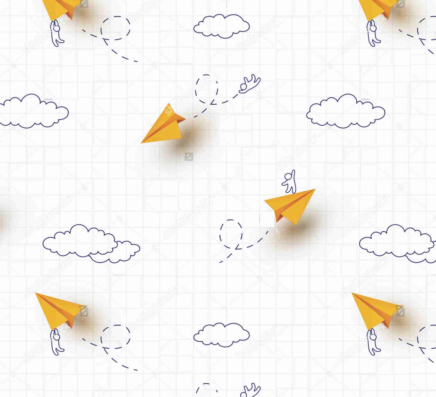 PAPEL DE PAREDE AVIÕES DE PAPEIS COM NUVENS 3D