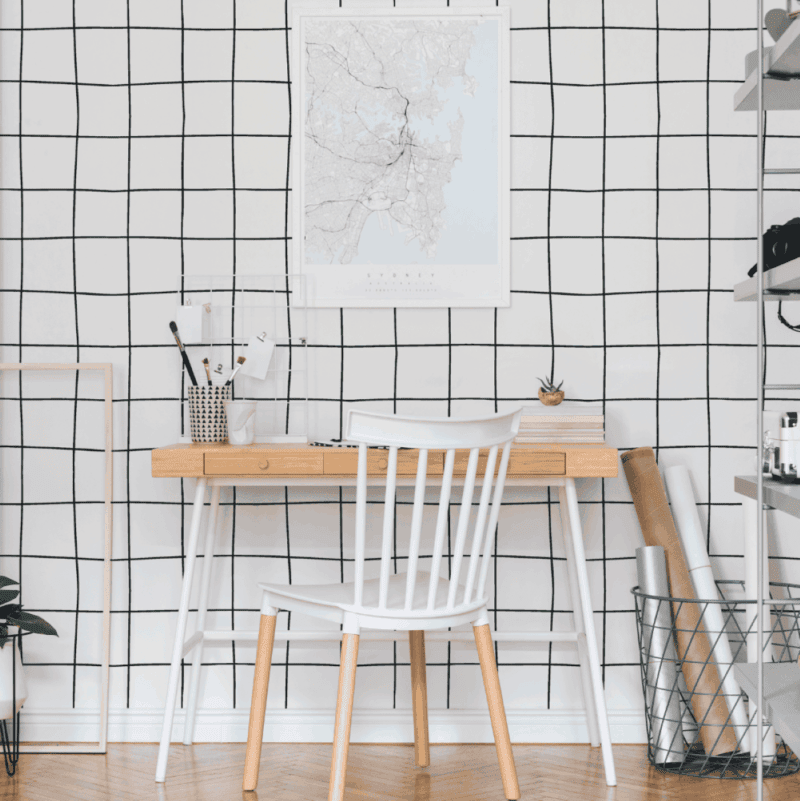 PAPEL DE PAREDE QUADRICULADA BRANCO E PRETO