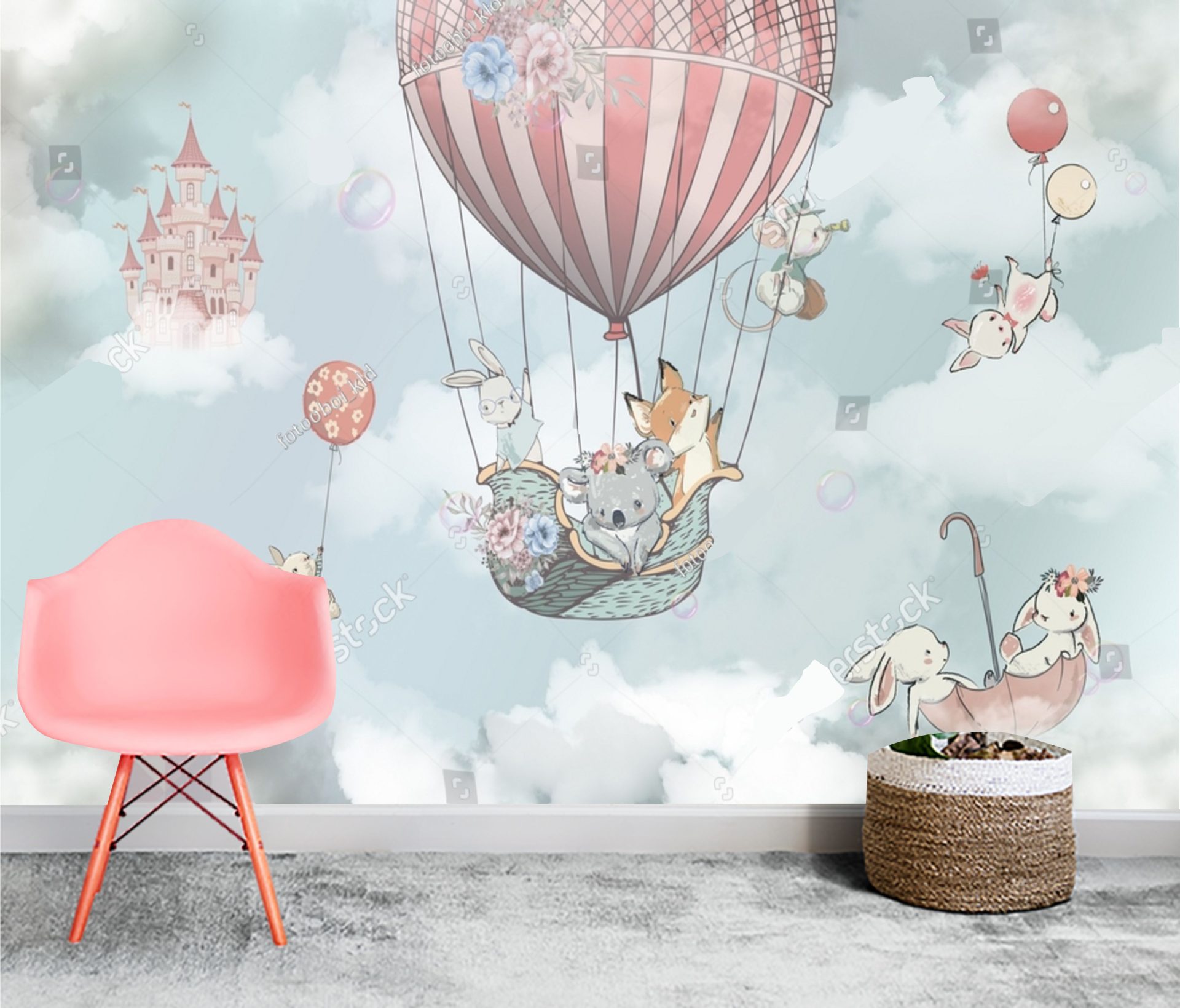PAPEL DE PAREDE PERSONALIZADO LAVAVEL ANIMAIS NOS BALÕES