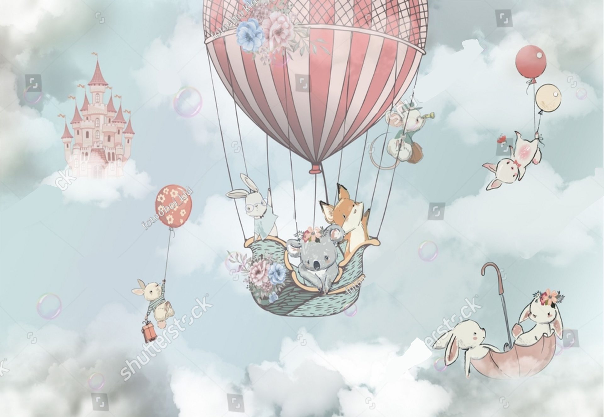 PAPEL DE PAREDE PERSONALIZADO LAVAVEL ANIMAIS NOS BALÕES