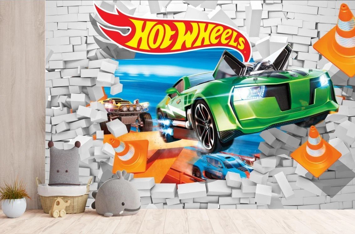 PAPEL DE PAREDE hot wheels 3D ( PODE PERSONALIZAR )