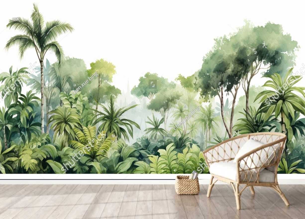 PAPEL DE PAREDE PERSONALIZADO FLORESTA AQUARELA