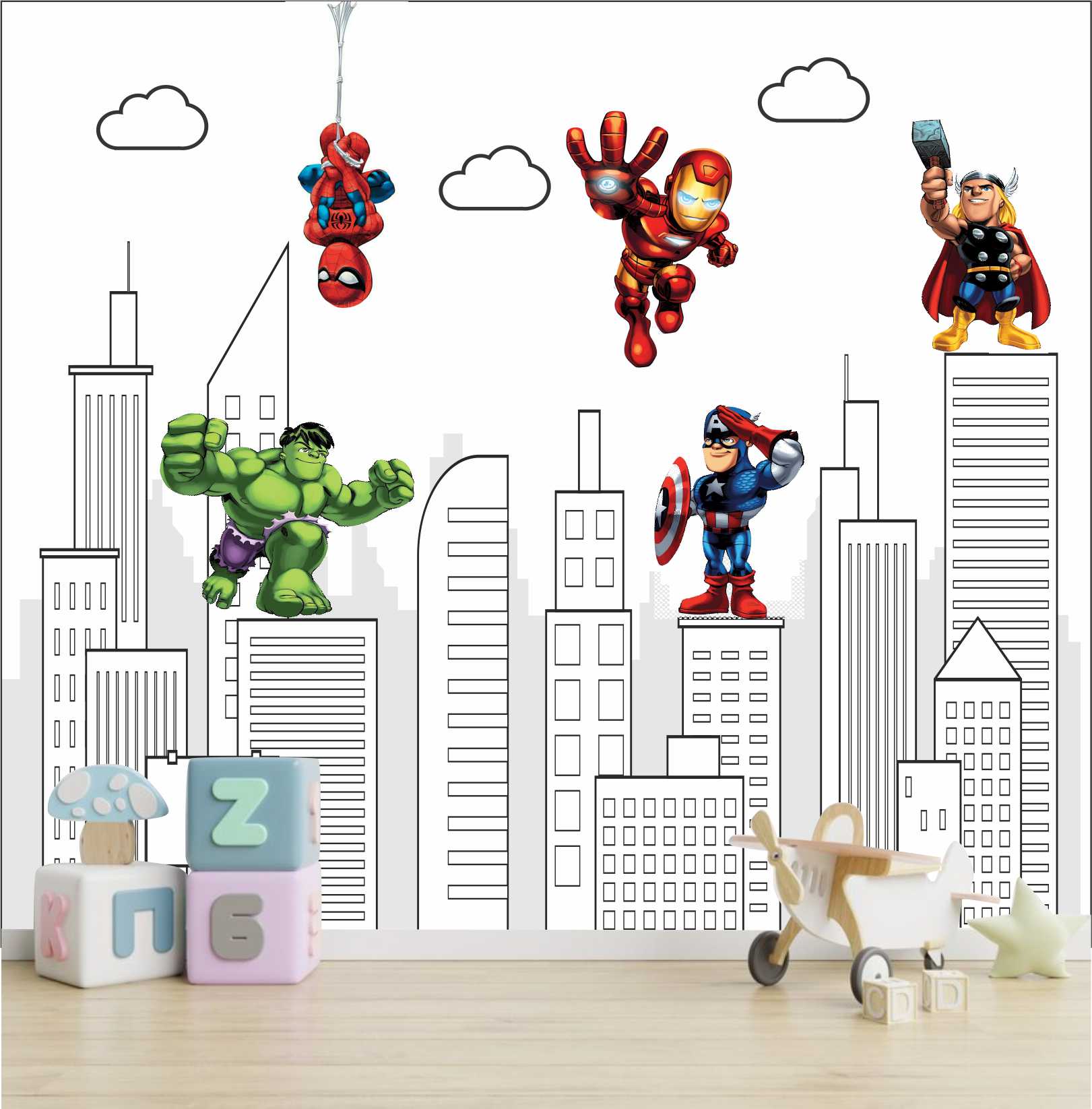 PAPEL DE PAREDE HEROIS MARVEL INFANTIL VINGADORES