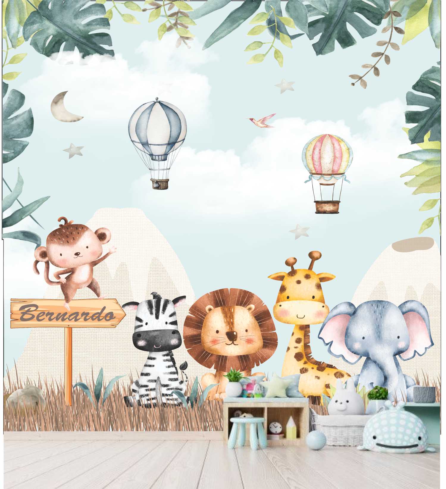 PAPEL DE PAREDE SAFARI INFANTIL AQUARELA