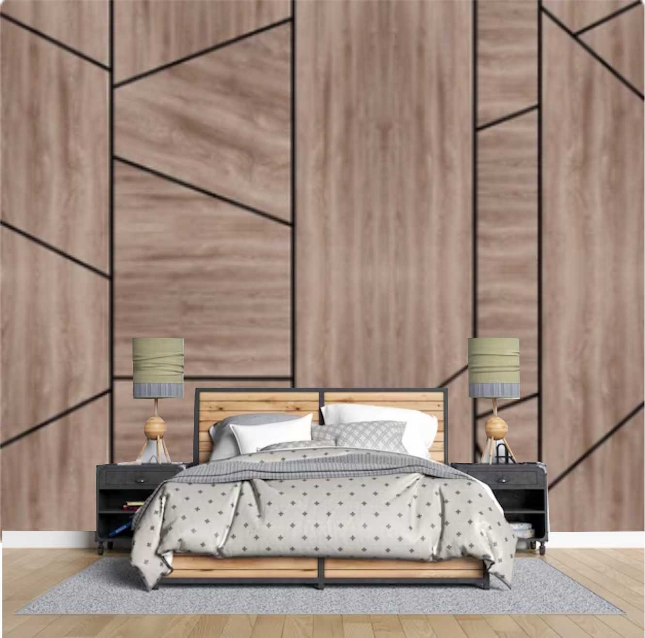 PAPEL DE PAREDE MADEIRA COM LINHAS - SALA QUARTO CASAL