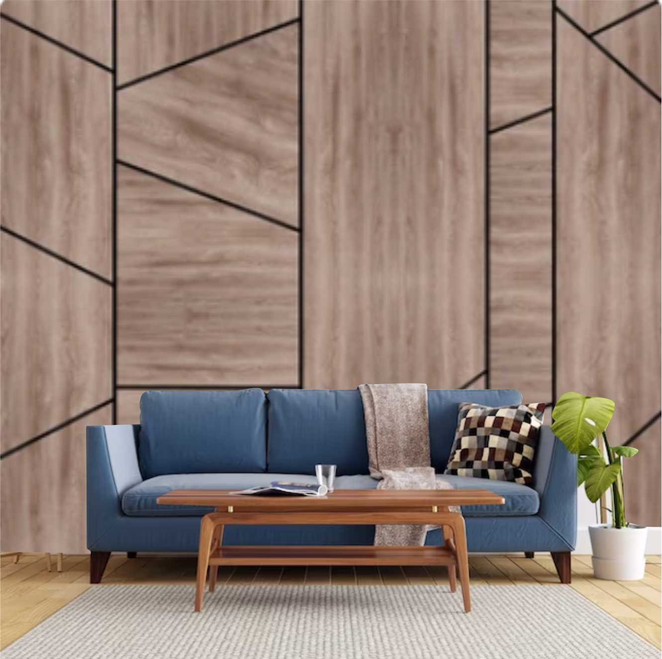 PAPEL DE PAREDE MADEIRA COM LINHAS - SALA QUARTO CASAL