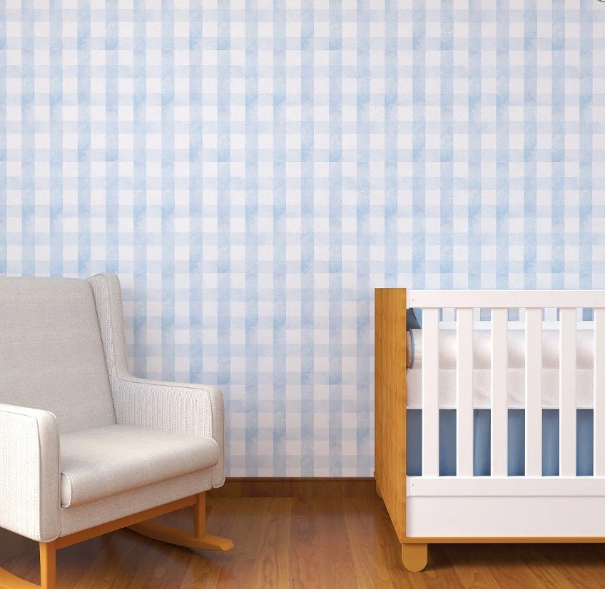 Papel de Parede Vichy xadrez Aquarelado azul