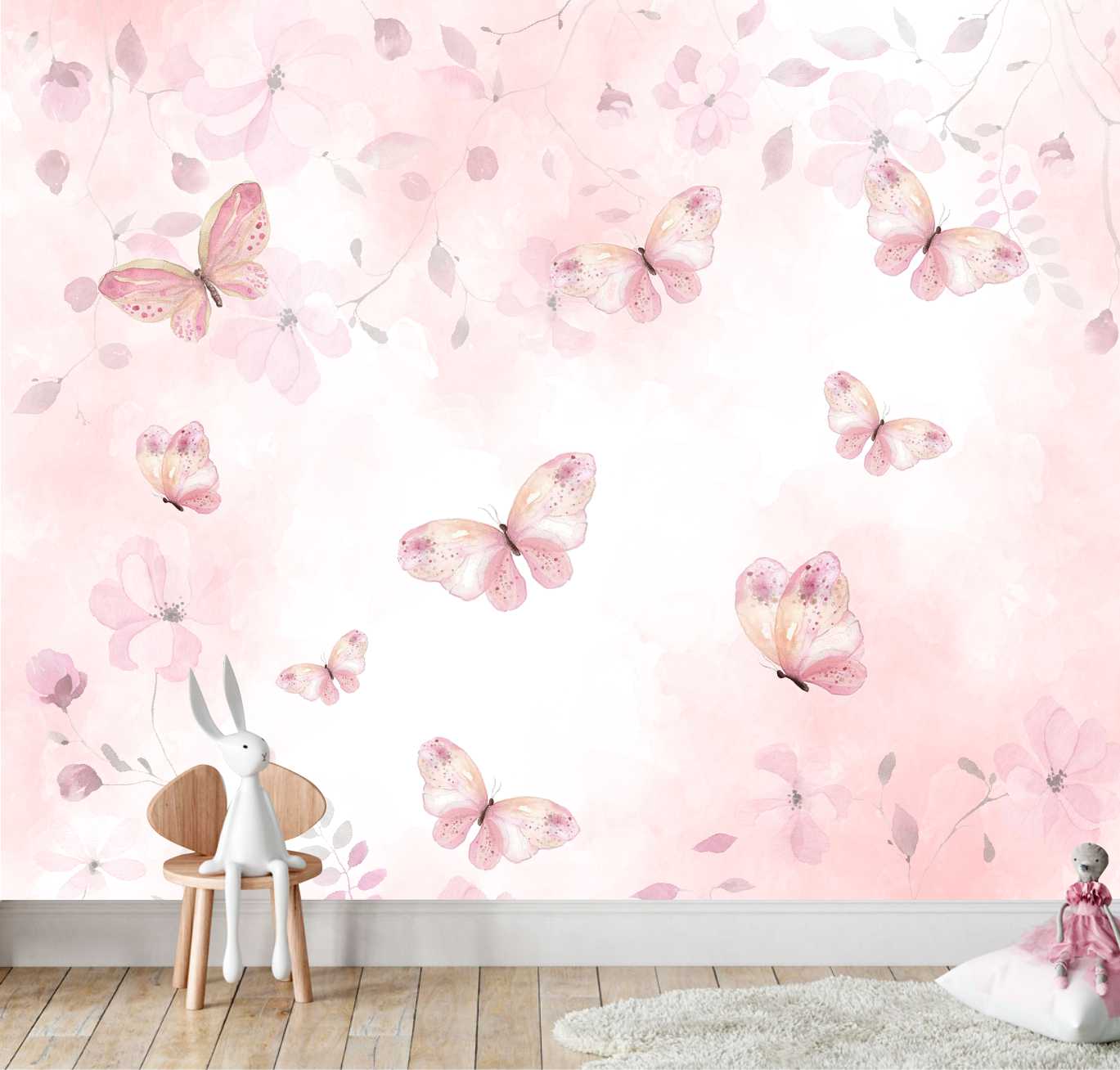 PAPEL DE PAREDE BORBOLETAS E FLORAL