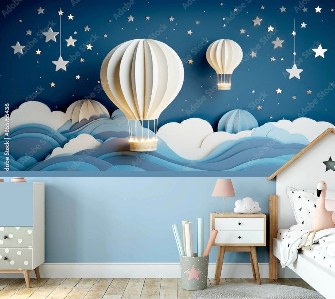 PAPEL DE PAREDE BALÃO E ESTRELA 3D
