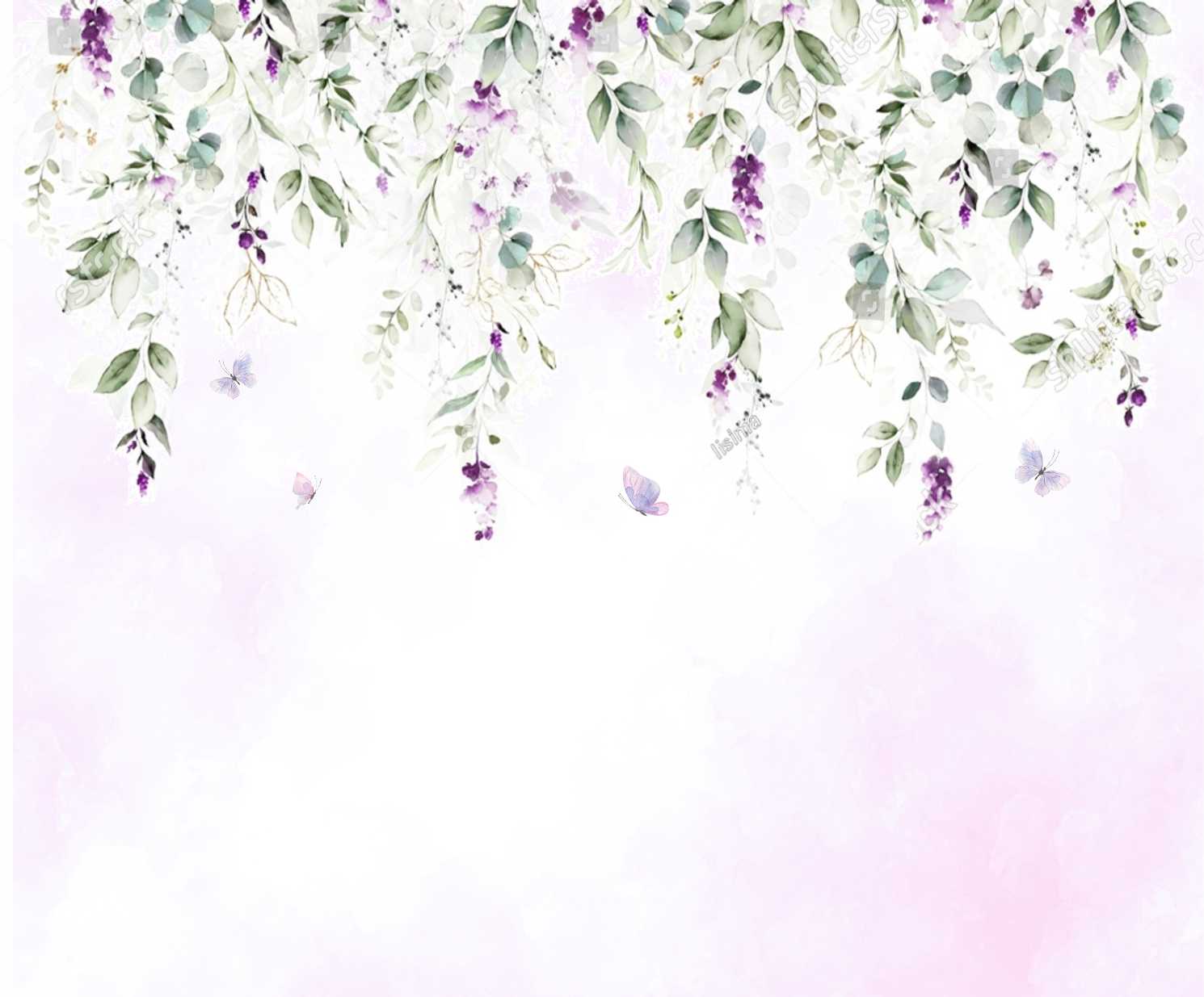PAPEL DE PAREDE FLORAL FLORES LILAIS COM FUNDO AQUARELA