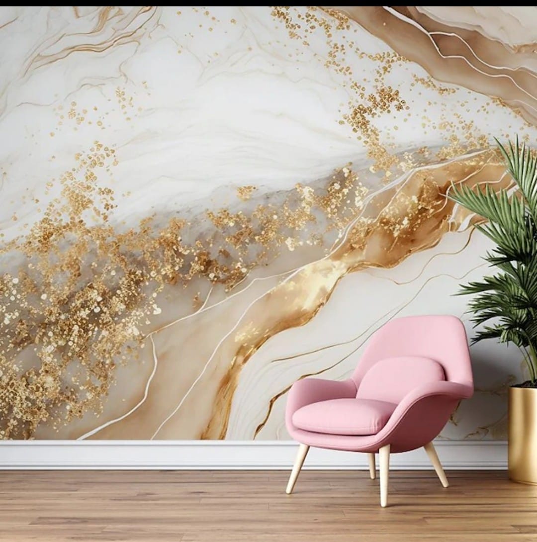 PAPEL DE PAREDE EFEITO MARMORE DOURADO