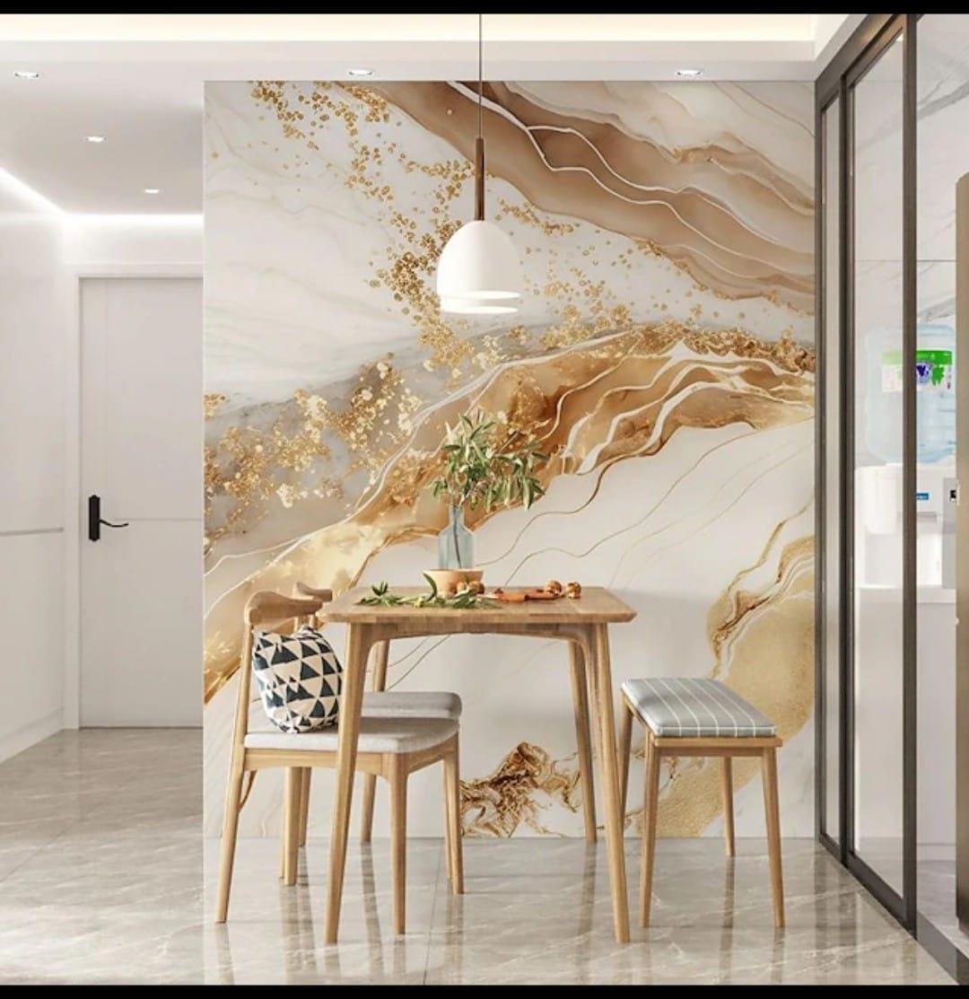 PAPEL DE PAREDE EFEITO MARMORE DOURADO