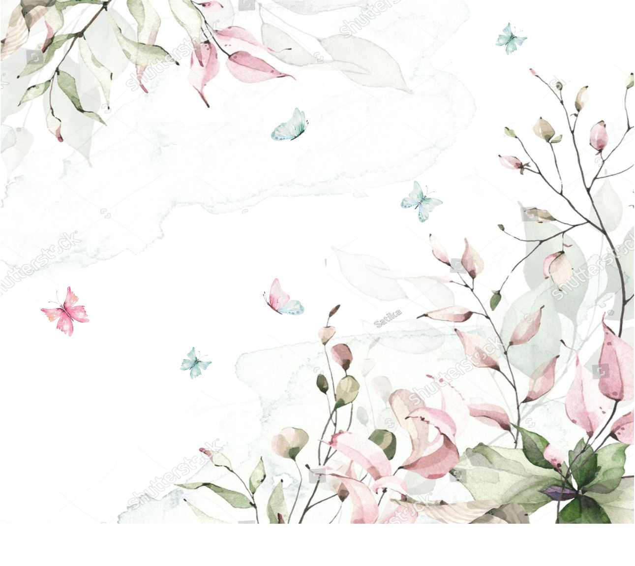 PAPEL DE PAREDE JARDIM FLORAL COM BORBOLETAS AQUARELA