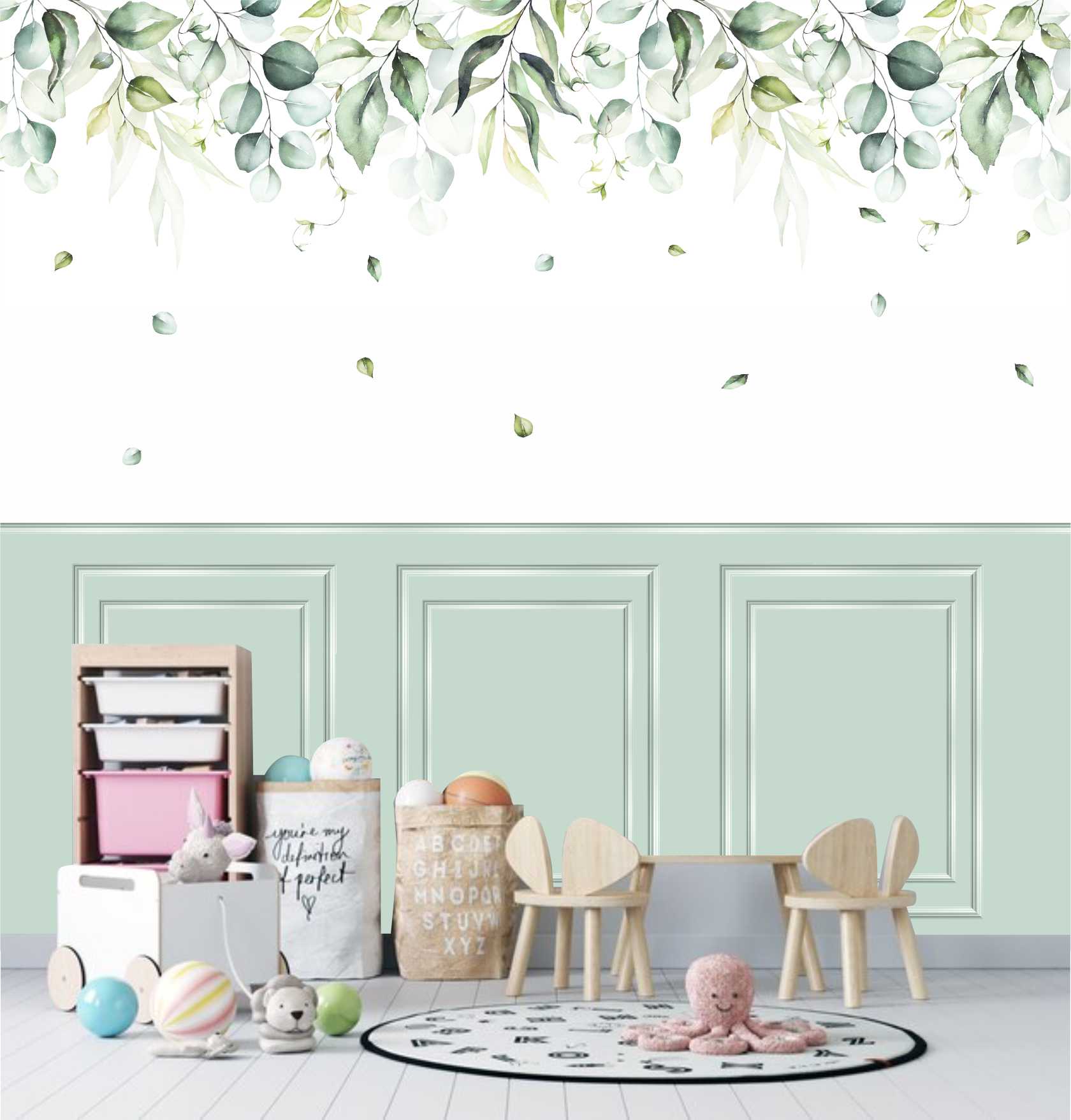 PAPEL DE PAREDE FLORAL CAINDO COM BOISERIE