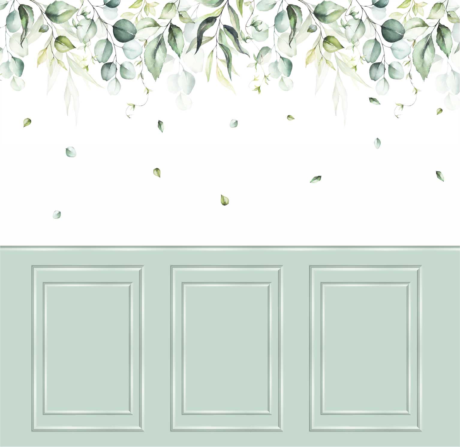 PAPEL DE PAREDE FLORAL CAINDO COM BOISERIE