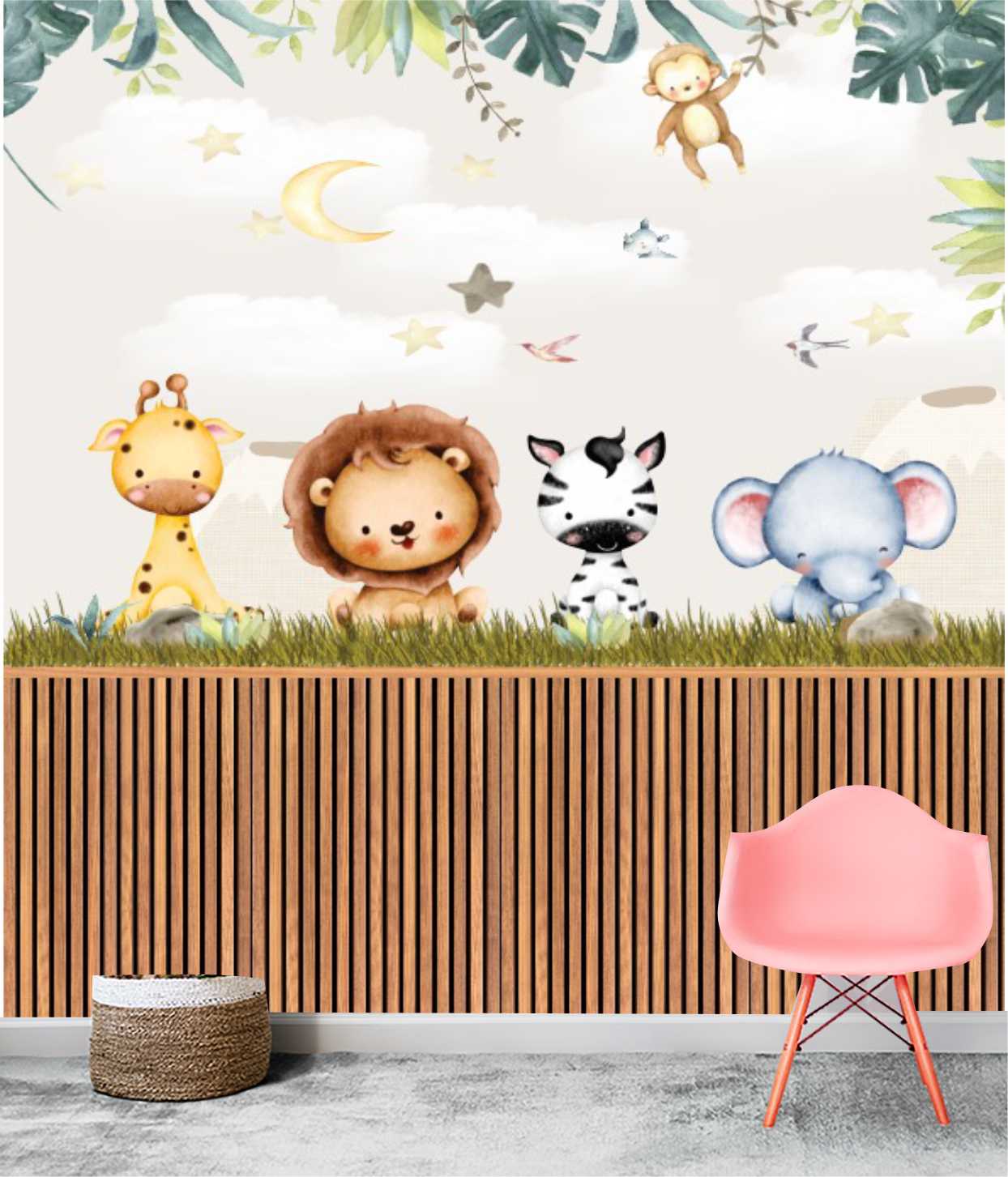 PAPEL DE PAREDE SAFARI COM PAINEL RIPADO