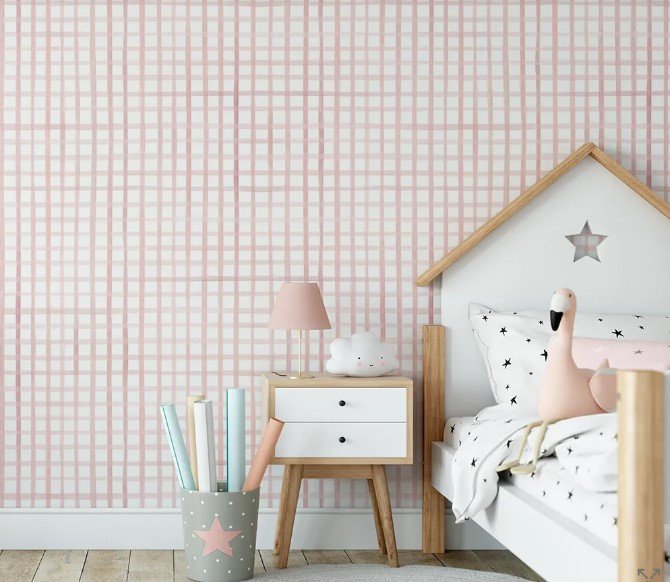 papel de parede vichy XADREZ rosa aquarela