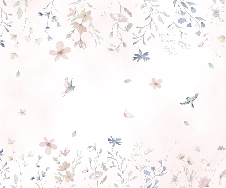 PAPEL DE PAREDE JARDIM COM BORBOLETAS E BEIJA FLOR