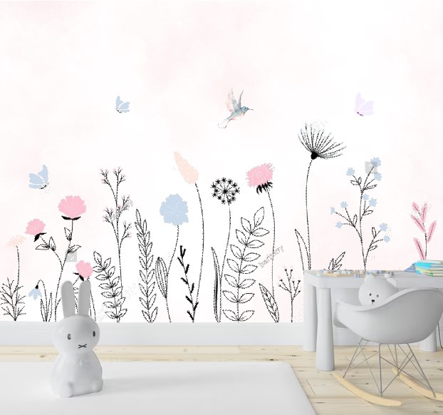PAPEL DE PAREDE JARDIM FLORES BORBOLETAS