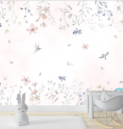 PAPEL DE PAREDE JARDIM COM BORBOLETAS E BEIJA FLOR