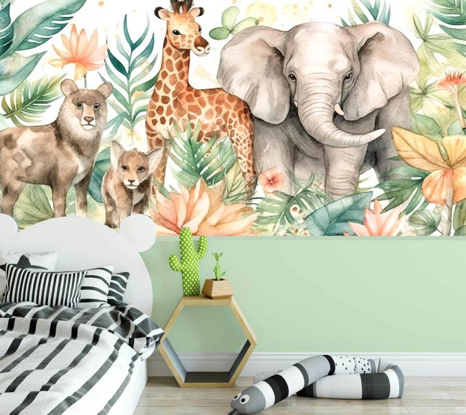 PAPEL DE PAREDE SAFARI AQUARELA MEIA PAREDE