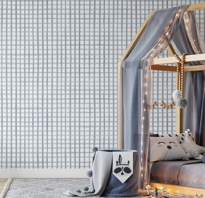 papel de parede vichy XADREZ azul aquarela