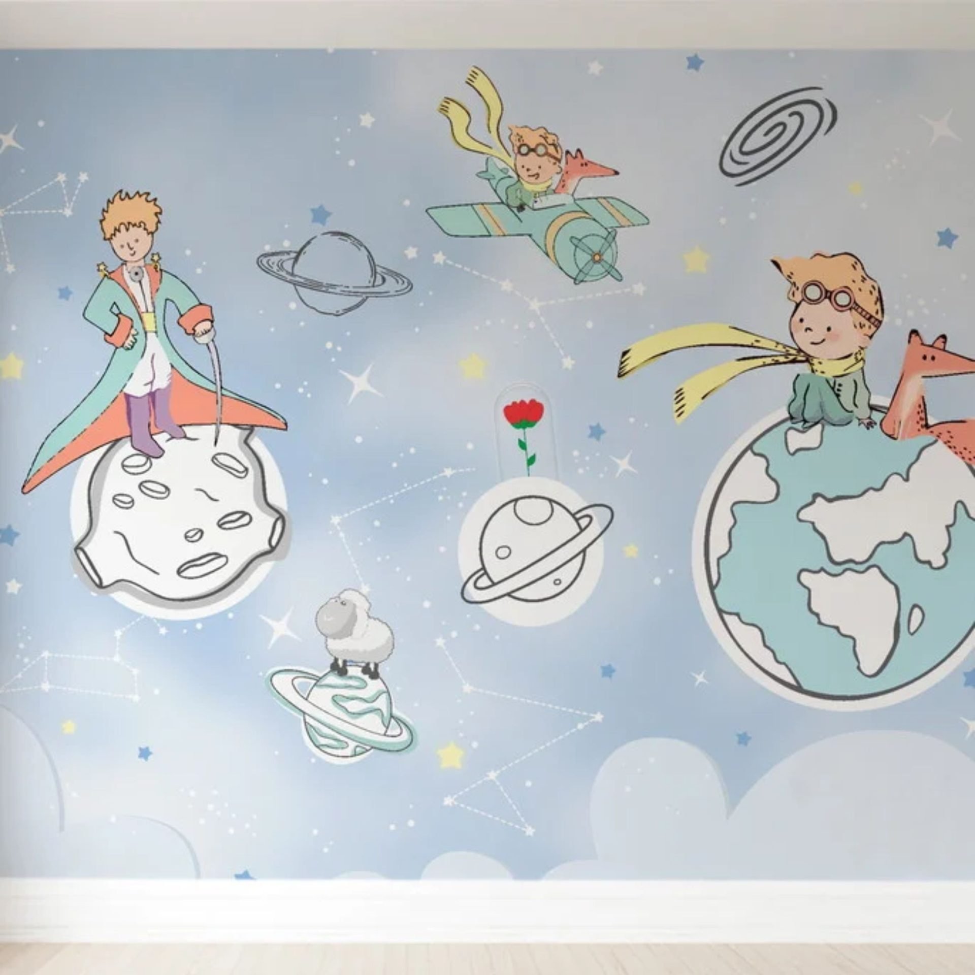 PAPEL DE PAREDE PEQUENO PRINCIPE E PLANETAS