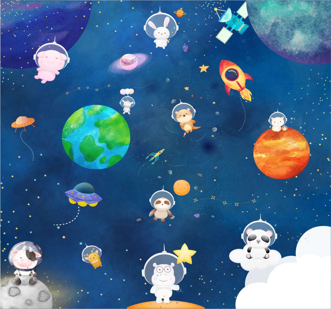 PAPEL DE PAREDE ASTRONAUTA COM ANIMAIS NO ESPAÇO