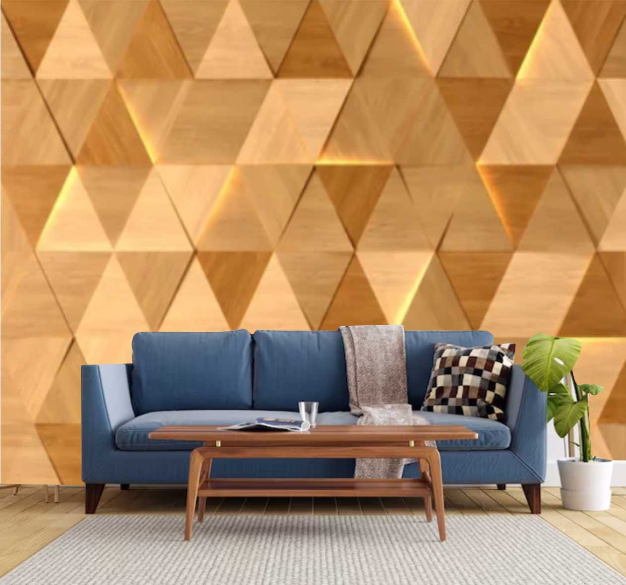 PAPEL DE PAREDE MADEIRA TRIANGULOS 3D