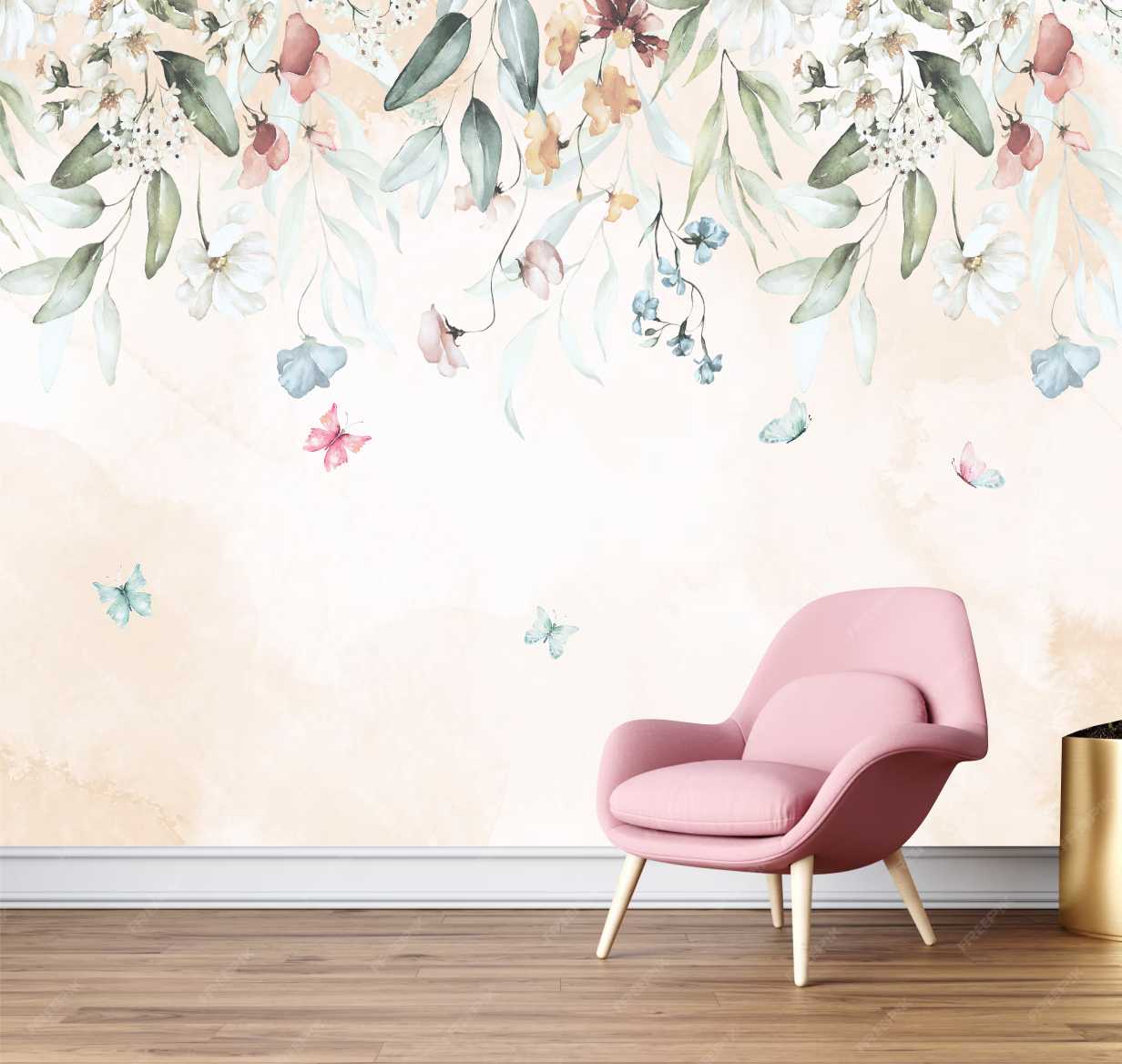 PAPEL DE PAREDE FLORAL AQUARELA