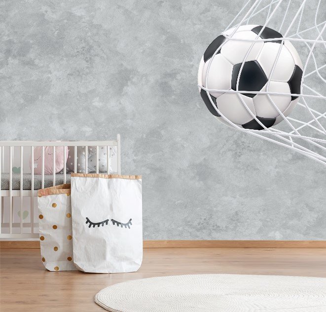 PAPEL DE PAREDE BOLA DE FUTEBOL COM REDE E FUNDO CIMENTO QUEIMADO