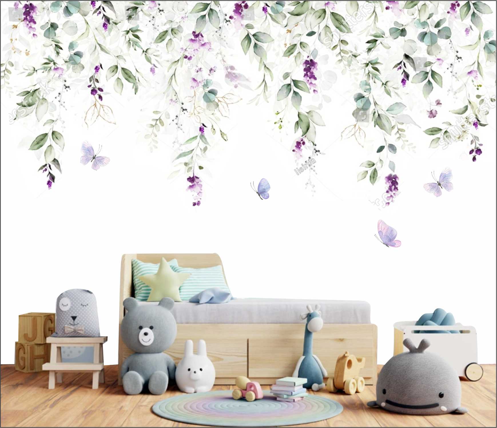 PAPEL DE PAREDE FLORES LILAIS CAINDO AQUARELA