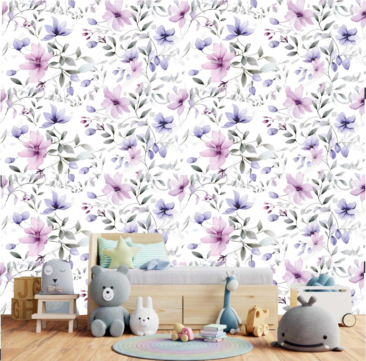 PAPEL DE PAREDE FLORES ROSAS LILAIS FLORAL AQUARELADO