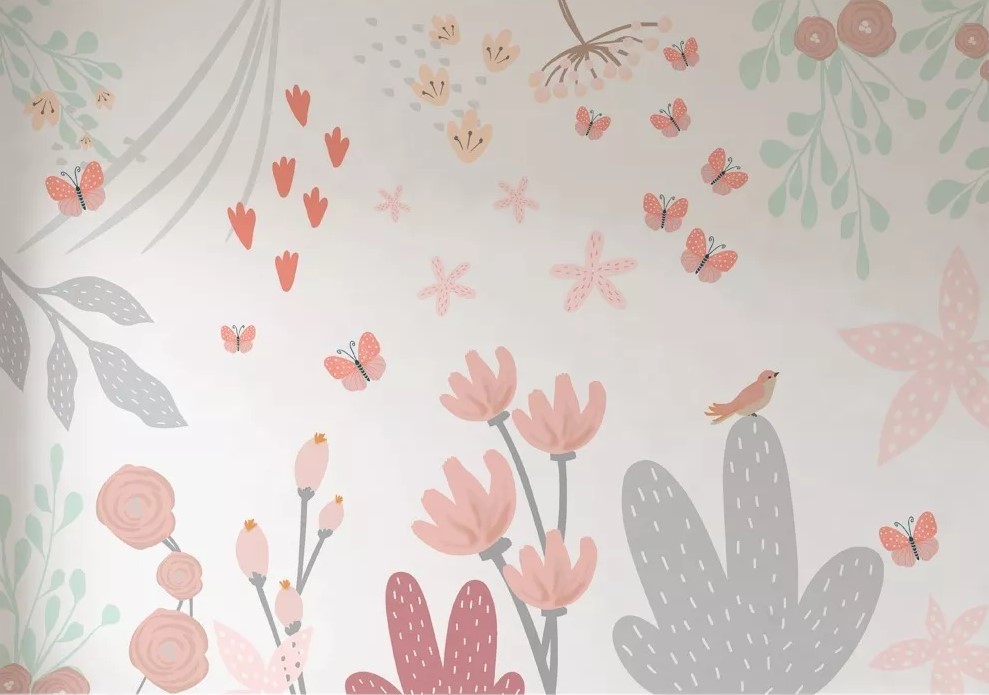 PAPEL DE PAREDE FLORES E BORBOLETAS