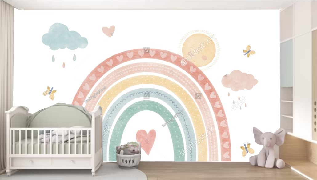PAPEL DE PAREDE ARCOIRIS COM NUVENS