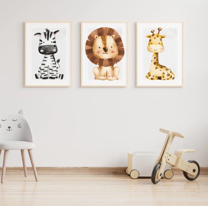 CONJUNTO QUADRO PERSONALIZADO SAFARI AQUARELA